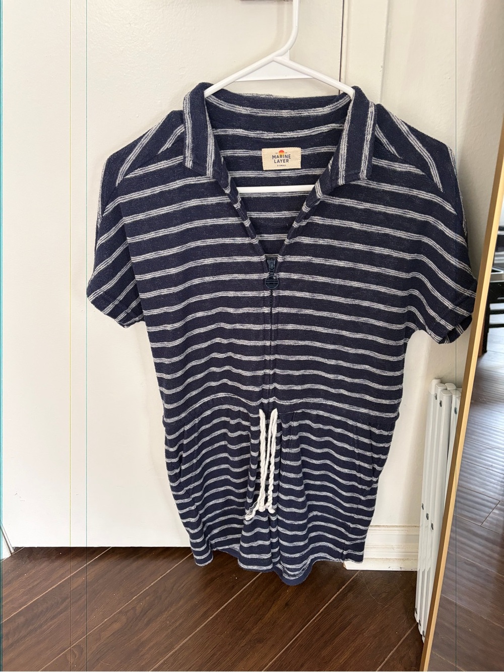 Marine Layer Women’s Navy & White Striped Zip-Front Short Sleeve Hoodie